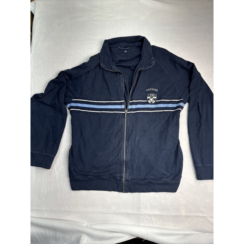 Tommy Hilfiger Full Zip Sweater Mens XXL Blue Collared